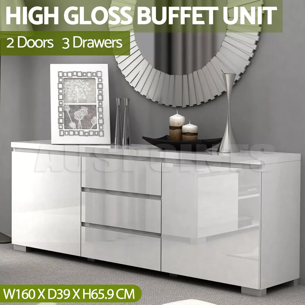 High Gloss Buffet Storage Cabinet Sideboard Dresser Table Cupboard