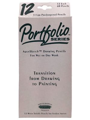 PORTFOLIO SERIES 12 pc 3.5mm AQUA SKETCH ART PENCILS WATER SOLUBLE 6B CRAYOLA