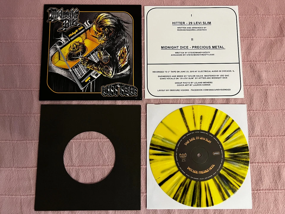 Midnight Dice / Hitter ‎- Midnight Hits - Yellow with Grey & Black Splatter - 7" - Bild 1 von 4
