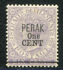 Malaysia (Perak) 1891 surch. type 33 1c/6c SG 45 hinged mint (cat. £225) 'A'