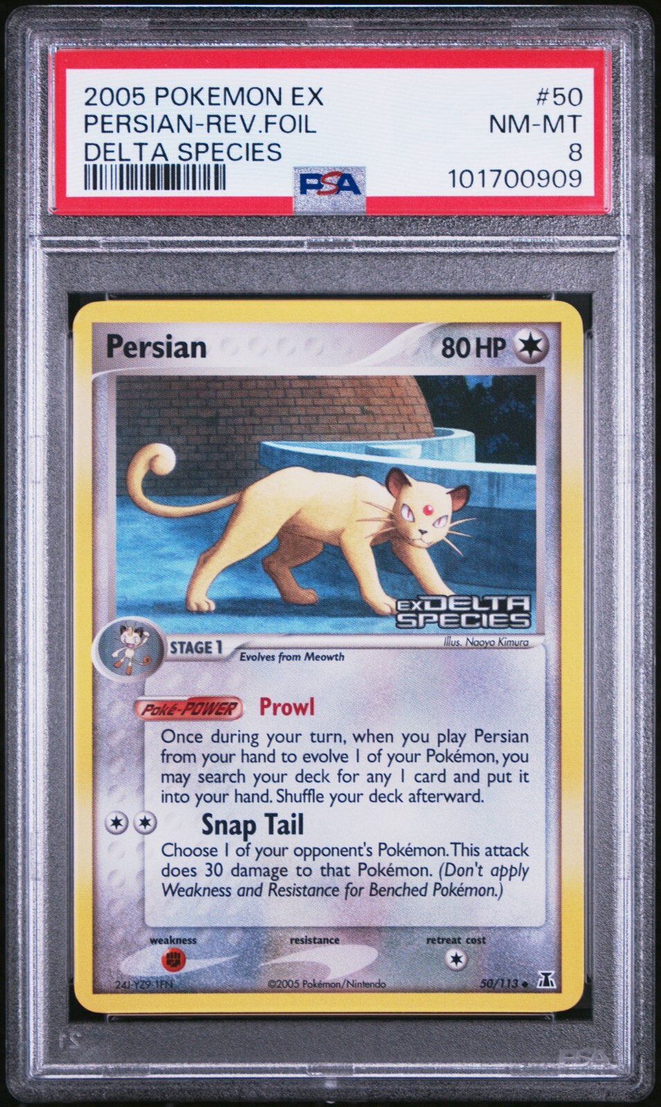 PSA 8 Persian Reverse Holo 50/113 EX Delta Species 2005 Pokemon Card