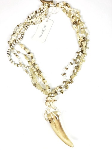 Sobral Africa Large Tusk & 3 Strand White Gold Pebble Beads Artist Made Necklace - Picture 4 of 7