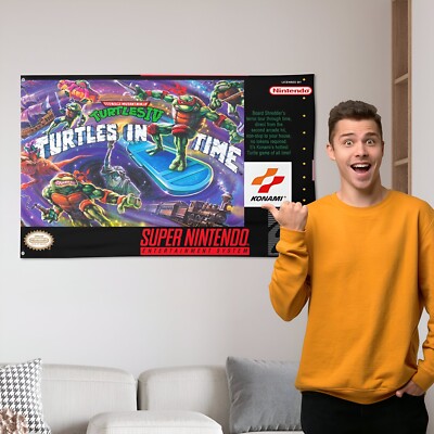 TMNT IV Turtles In Time SNES 1992 Retro Video Game Home Decor Flag Banner Poster