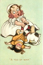 Tuck Gassaway 6666 Postcard Tug Of War Girl and Dog Tear at Doll