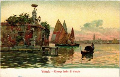 Old postcard AK VENICE extreme strip of VENICE ITALY (495948)