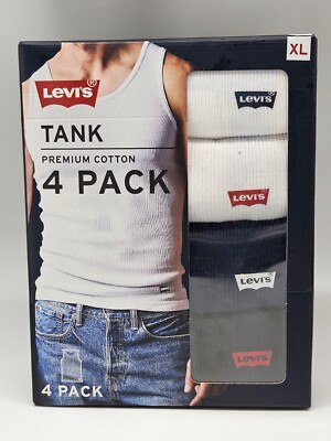 LEVIS Mens XL Cotton Pack White Navy Black with Logo Ribbed Tank