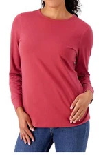 Denim & Co. Essentials Perfect Jersey Curved Hem Top Fig