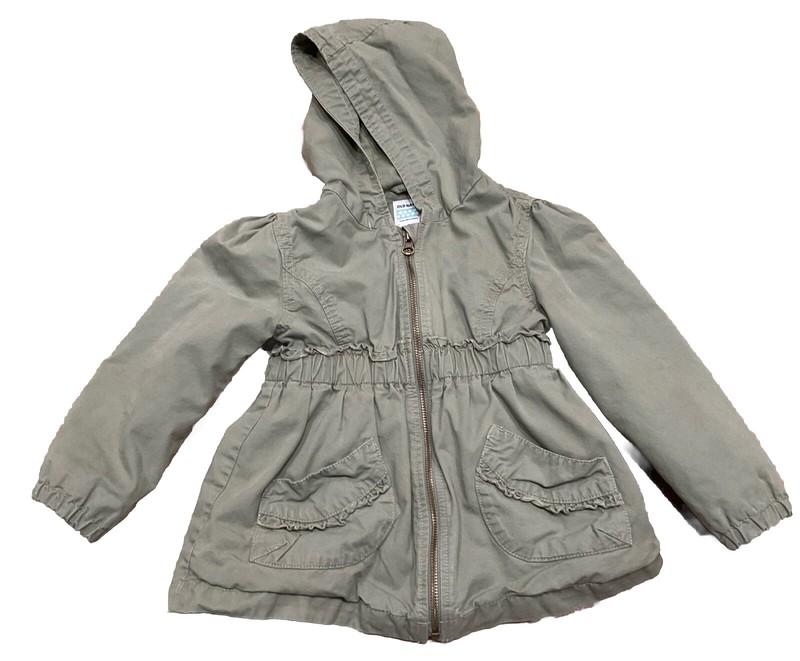 Girls Size 5 Olive Green Cotton Full Zip Jacket Coat Pockets Hooded Old Navy