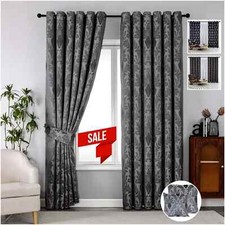 Pair Ready Made Thick Jacquard Curtains Thermal Ring top Eyelet Pair Curtains UK