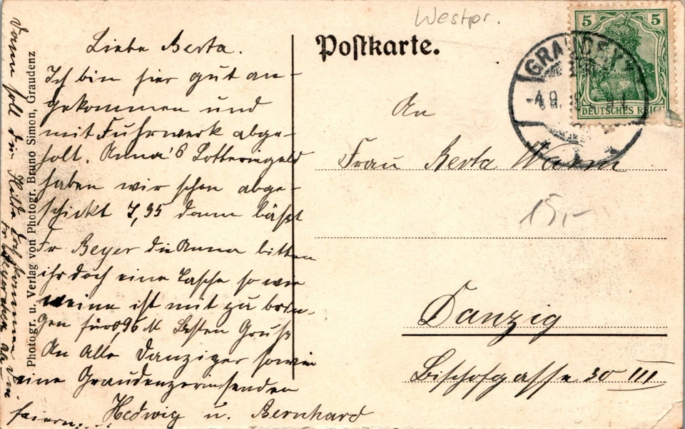 AK GRUSS AUS WESTPREUSSEN GRAUDENZ FAHNENWEIHE DES FAHRBEAMTENVEREIN 2BILD 1908 - Bild 2 von 2