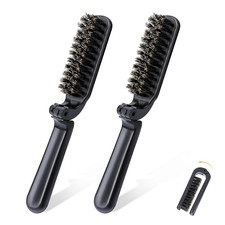 2Pcs Travel Hair Brush, Mini Folding Hair Brush Collapsable Boar Bristles Hair C
