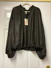 Gigio Plus 1XL Black Top Shirt Blouse Iridescent NWT