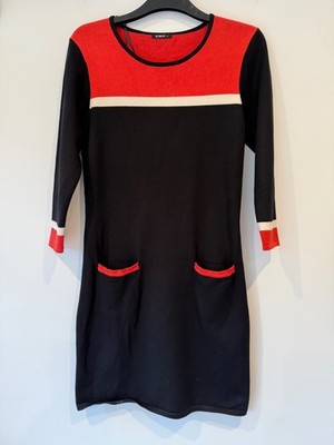 Römisches Kleid im Stil der 60er Jahre. Schulter bis Saum 37 cm. Größe 10. Schwarz Orange Weiß