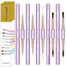 5 Pcs Double-Ended Builder Gel Brushes, Nail Art Liner Brushes, Purple