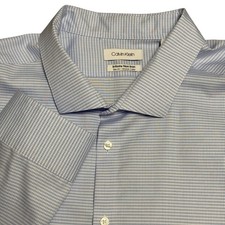 Calvin Klein Infinite Non-Iron Slim Fit Dress Shirt Blue White Check 20 34/35