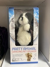 Altavoz de fiesta animal bailando mascota 3,5 mm entrada auxiliar negro blanco cachorro perro juguete de peluche