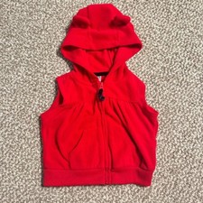 Carter's Baby Red Bear Fleece Hoodie Vest Sleeveless Zip Up 6 Months