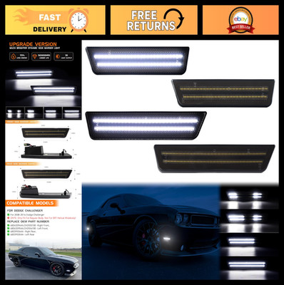 Dynamic White LED Side Marker Lights - Smoked Lens for Dodge Challenger 2008-201