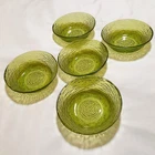 Set of 5 Anchor Hocking Soreno Glass Bowls Avocado Green Translucent 6" Dia VTG