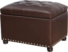 Joveco Faux Leather Storage Ottoman Bench Rectangle 24 Inch Foot Rest Ottomans (