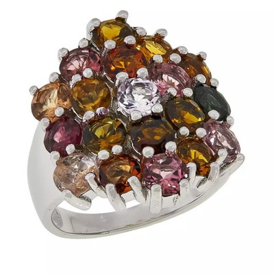 Colleen Lopez Sterling Silver Multicolor Tourmaline Cluster Ring, Size 5