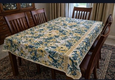 April Cornell Table Cloth 58x100 Yellow Floral And Birds EC Cotton 