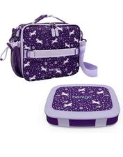 Bentgo Prints Insulated Lunch Bag Set With Kids Bento-Style Lunch Box (Unicorn)