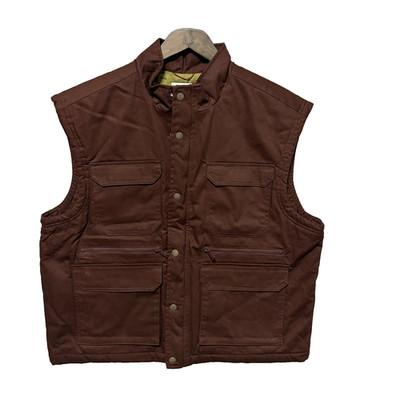 Woolrich Men's Fisherman Vest Brown Size M Lined Canvas Zip Button Pockets