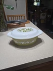 Vtg Olive Green Spring Blossom Pyrex Casserole Dish & Lid 1.5 Qt 043 Crazy Daisy
