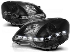 Scheinwerfer LED Tagfahrlicht Optik passend für VW Polo 9N3 Bj. 05-09 Schwarz