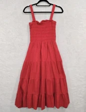 C&C California Women’s XS Red Tiered Maxi Dress Smocked Bodice Casual Sundress