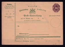 Ganzsache Postkarte Postanweisung Württemberg MiNr. A 6 a/ 02 ungebraucht 1867