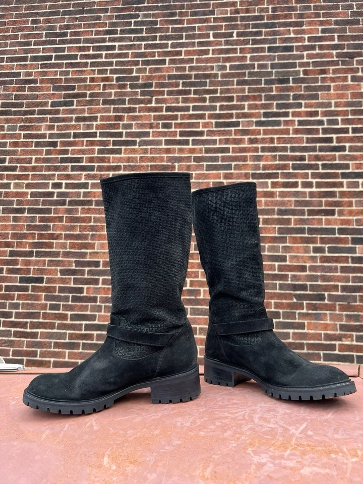 Botas de Moto FENDI Gamuza Negra Doble Hebilla Media Pantorrilla, Talla 41 Foto 4 de 4