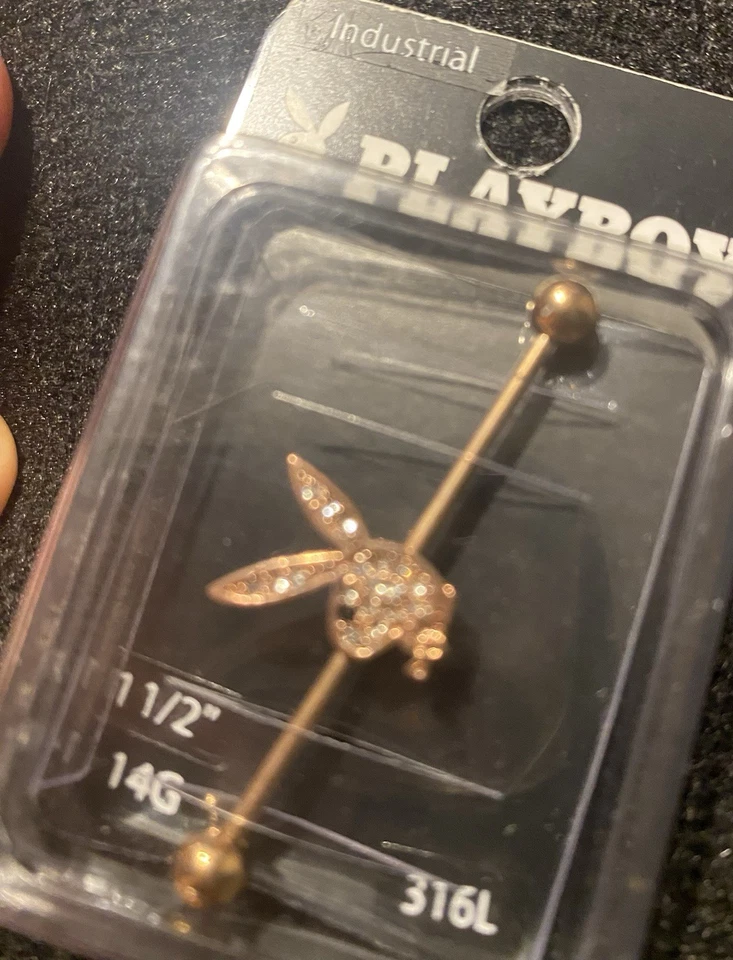 Playboy Bunny Bling Industrial Earring Cubic Zirconia And Rose Gold - Image 3 of 4