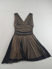Ariella Women Dress L Brown Black Mesh V Neck Sleeveless Pullover Cocktail Wear