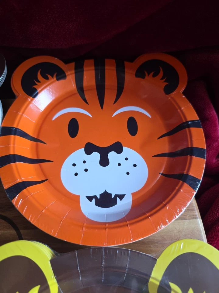 Nuevos platos de papel sellados para fiesta de animales de zoológico 14 unidades (4) león tigre mono jirafa Foto 4 de 4