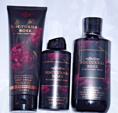 Bath & Body Works NOCTURNAL ROSE Men's Shop - Spray + Wash +Cream- All 3 NEW
