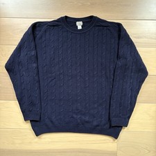 LL Bean 100 Lambswool Cable Knit Sweater Men  s XL Navy Blue Pullover Preppy