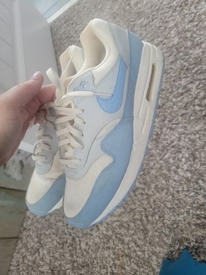 Nike Teens Air Max 1 Low Top Lace-Up Athletic Sneakers White/Blue Mesh