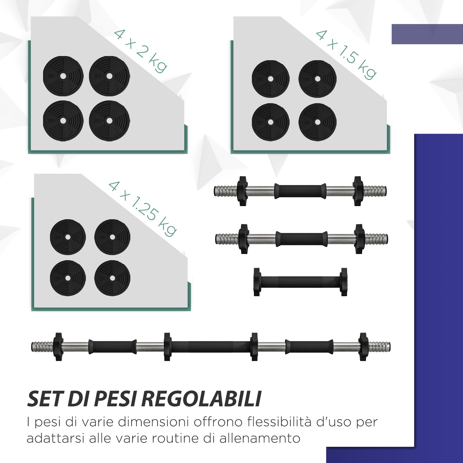 Set 2 in 1: Manubri Convertibili in Bilanciere 20 kg foto 4