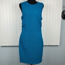 Anthropologie Topaz Blue Popcorn Textured Sleeveless Sheath Dress Large NWT