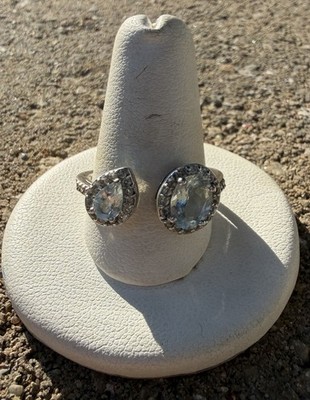 Fas Sterlingsilber Aquamarin & weißer Topas offener Ring Größe 10