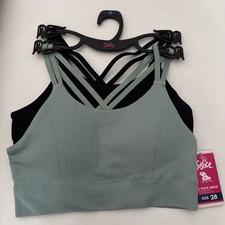 Justice Girls Engineered Seamless Rib Bra, 2-Pack, Size 28 NEW Green And Black