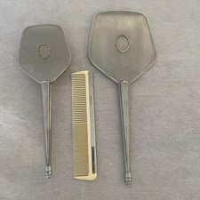 Art Deco Vintage Dressing Table Set Brushed Stainless Steel Finish VGC