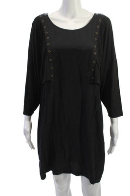 Corey Lynn Calter Women Shift Dress Black Round Neck 3/4 Sleeve Eyelet Size 12
