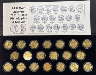 2001 - 2002  P & D - 24K Gold Plated Quarters Set of 20 Coins In the box