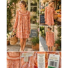 Michael Kors NWT Large Nectarine Paisley Square Neck Boho Shift Dress