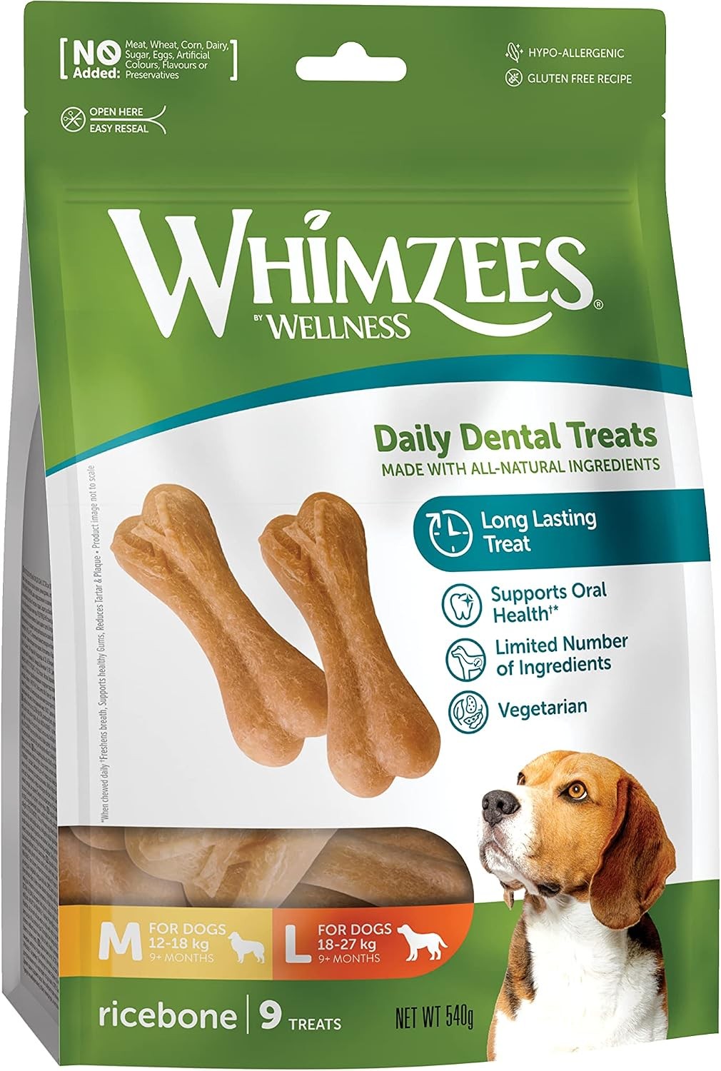 WHIMZEES Rice Bone Dog Dental Chews M/L 9 Pieces Gluten Free Vegetarian - Image 3
