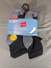 Hanes Premium Men's Ankle Socks 10pack - Black Grey - Shoe size 6-12 - New