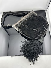 Atq Victorian German Silver Purse Black Velvet Bag w Big Tassel Some Wear 7.5"